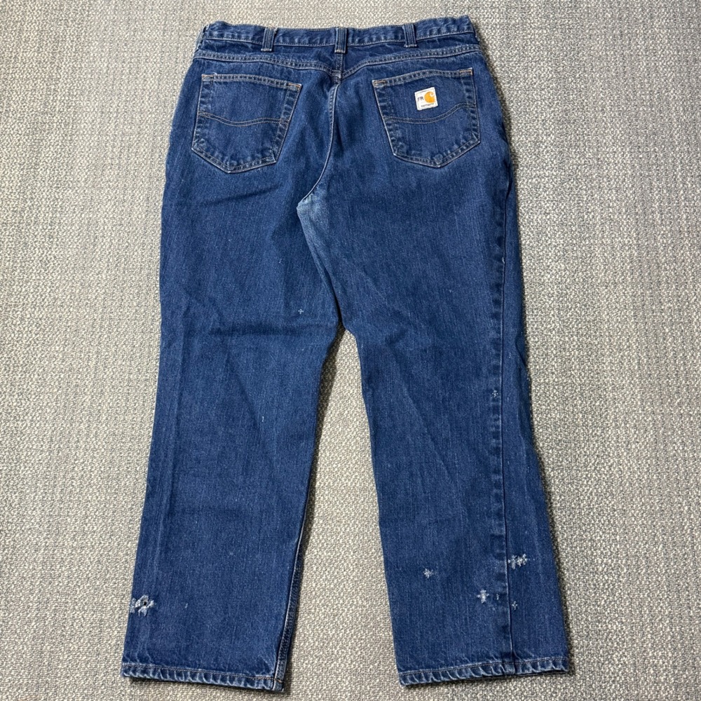 Carhartt FR Flame Resistant Straight Jeans Mens 36x30 Blue Distressed Workwear